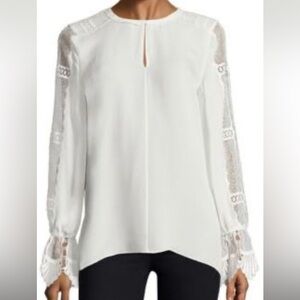 Kobi Halperin Designer Tasha Silk Lace Sleeve Blouse | Ivory | New With Tags